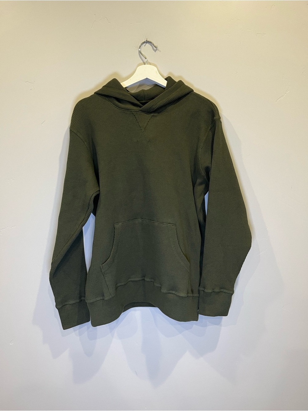 NWOT American Giant Olive Green Waffle-Knit Hooded Pullover